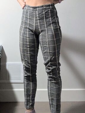 Slim Fit Gray Plaid Women’s Pants